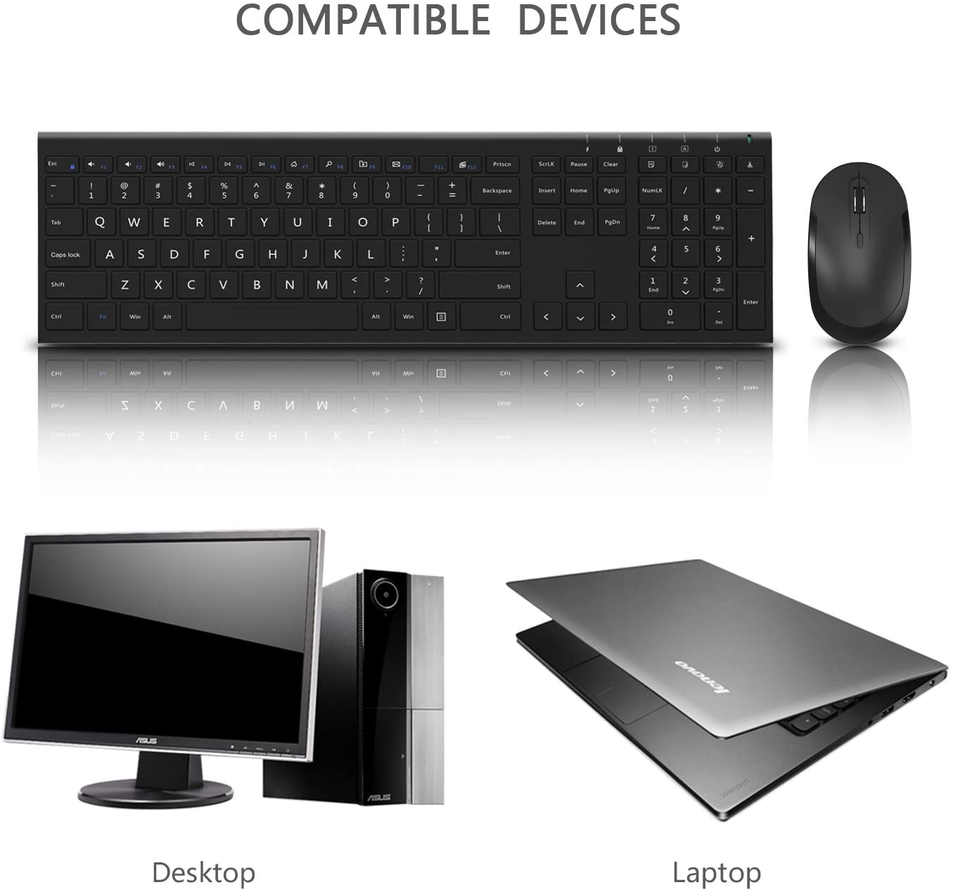 Wireless Ultra Slim Full Size Rechargeable Keyboard Mouse Jelly Comb 2.4GHz 
